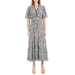 Max Studio Black & White Floral Short Sleeve Maxi Dress Small